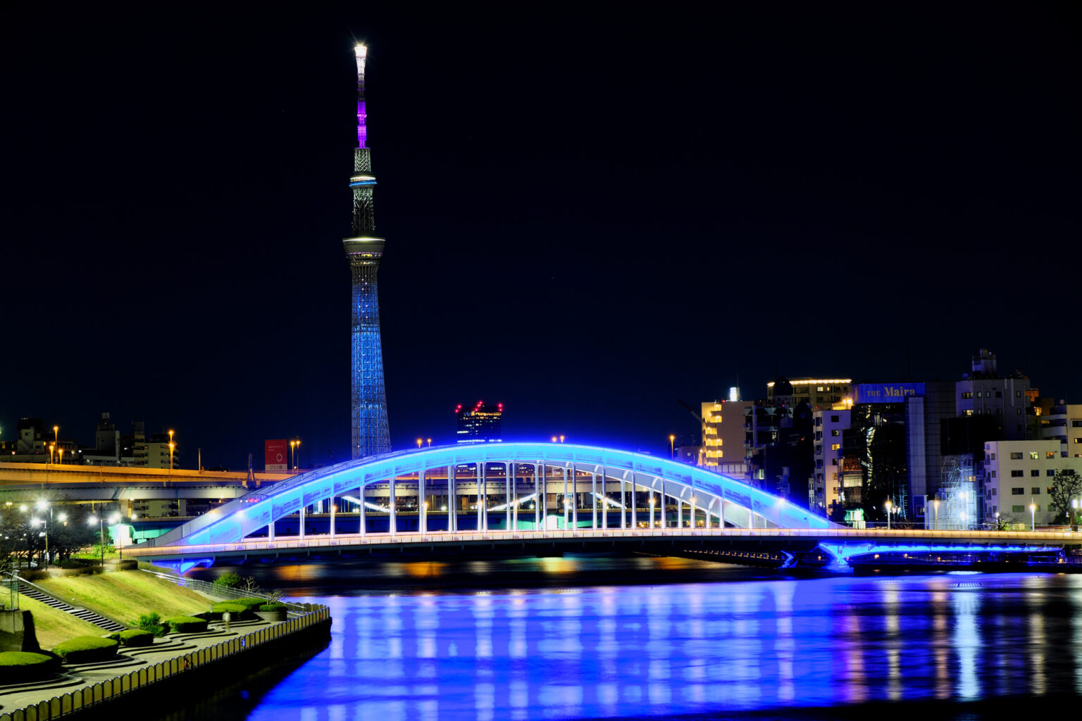 隅田川の夜景と東京スカイツリー